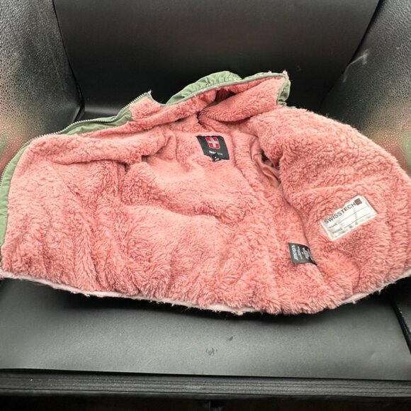 Swiss Tech Green Grey Pink Faux Fur Lined Winter Coat Size 3T Length 16.50 In 14 - Picture 3 of 8
